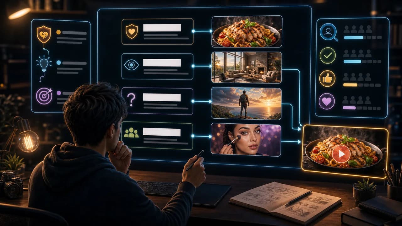 A title and thumbnail matching board with paired visual concepts, curiosity gaps, and honest viewer expectation checks.