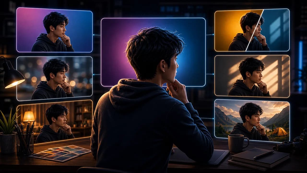 Thumbnail background concepts showing clean gradients, contextual scenes, blurred depth, and subject-focused contrast.
